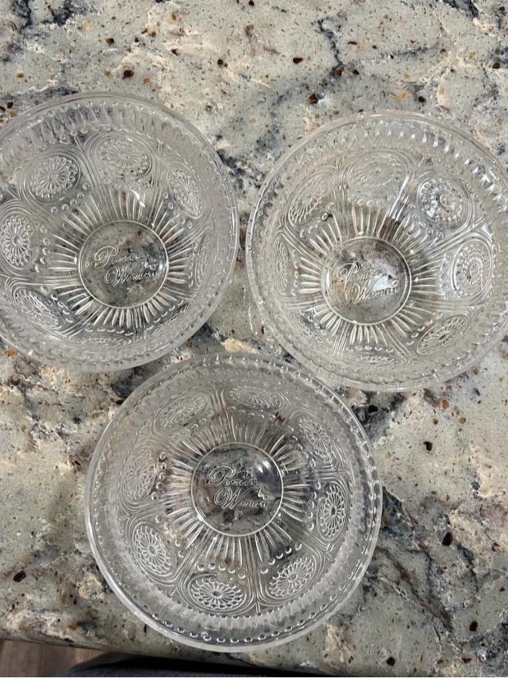 Pressed Glass Bowls with Embossed 'Pioneer Woman' Logo - Clear